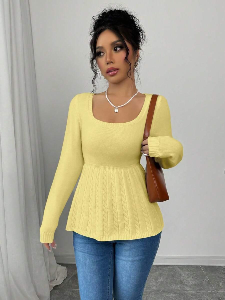 SHEIN ŻÓŁTY SWETER FALBANA S06__L