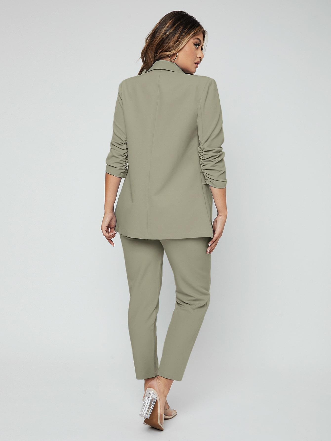 SHEIN ZIELONY KOMPLET SPODNIE MARYNARKA S06__XL