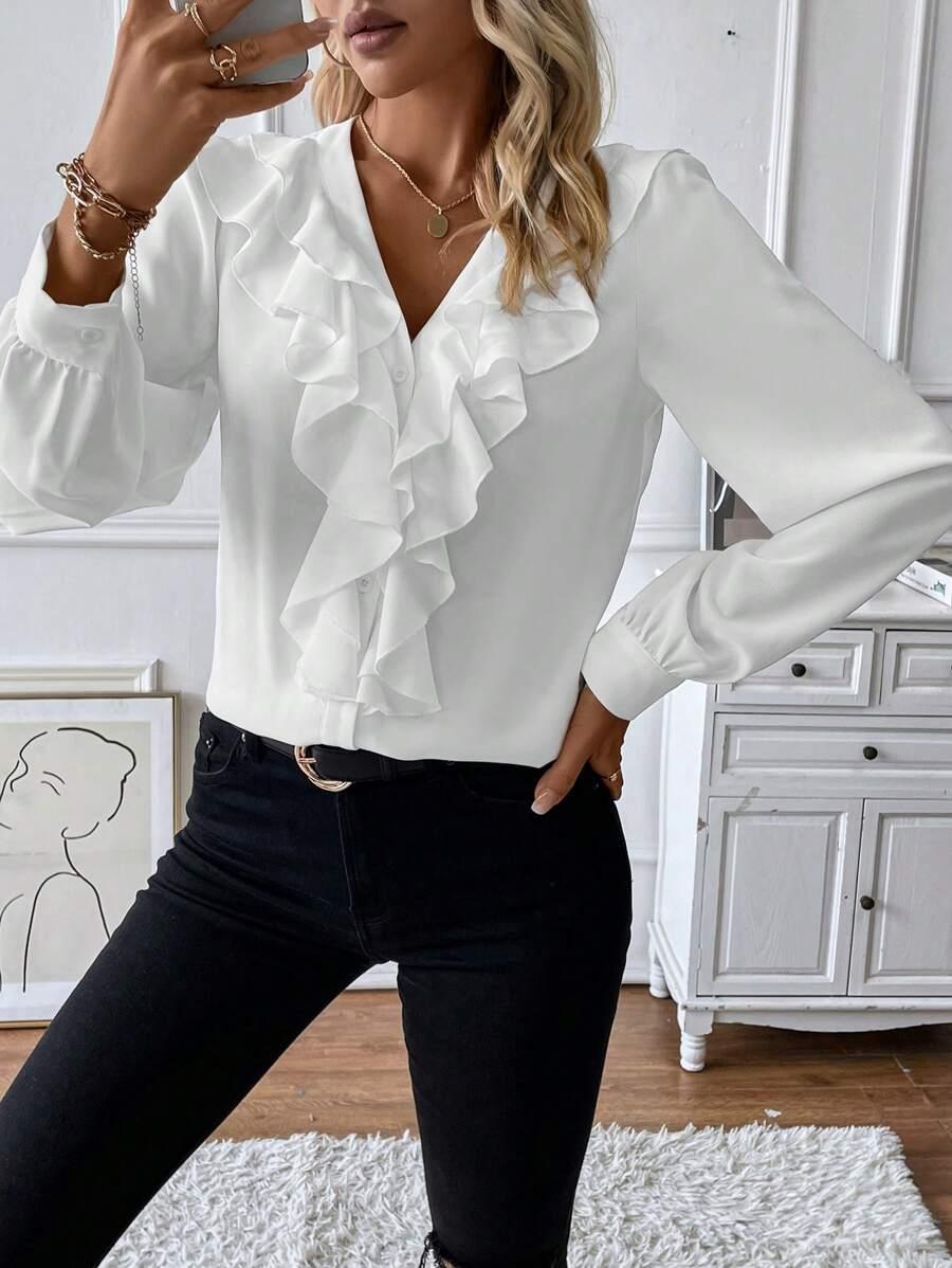 EMERY ROSE BIAŁA BLUZKA FALBANY S06__XL