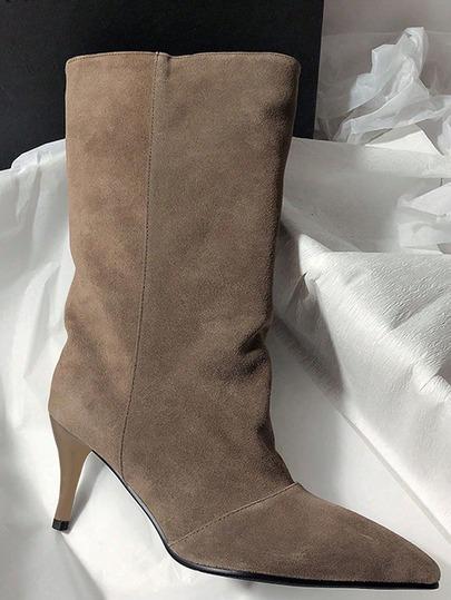 SHEIN BEŻOWE KOZAKI IMITACJA ZAMSZU W01__41