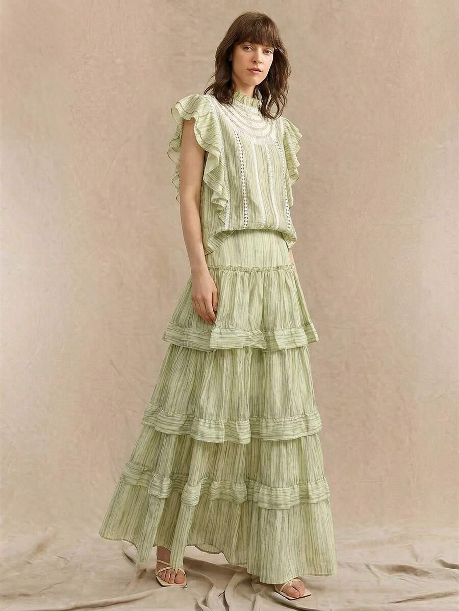 SHEIN ZIELONA BLUZKA FALBANY S09__M