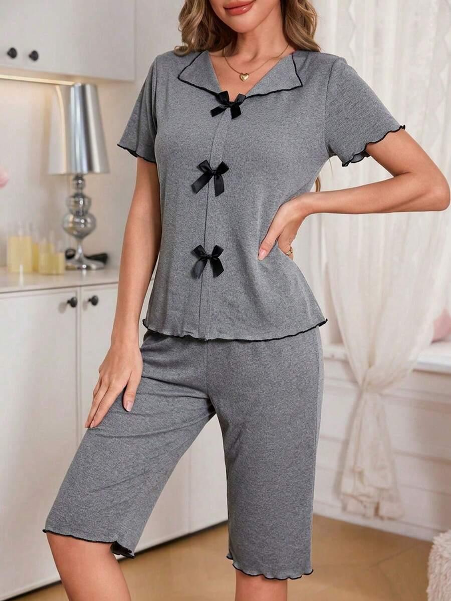 SHEIN SZARA PIŻAMA KOMPLET BLUZKA SPODENKI S06__S