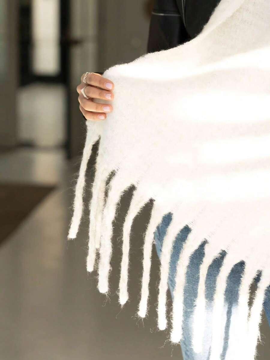 SHEIN BIAŁY SZALIK FRĘDZLE W01__40X200CM