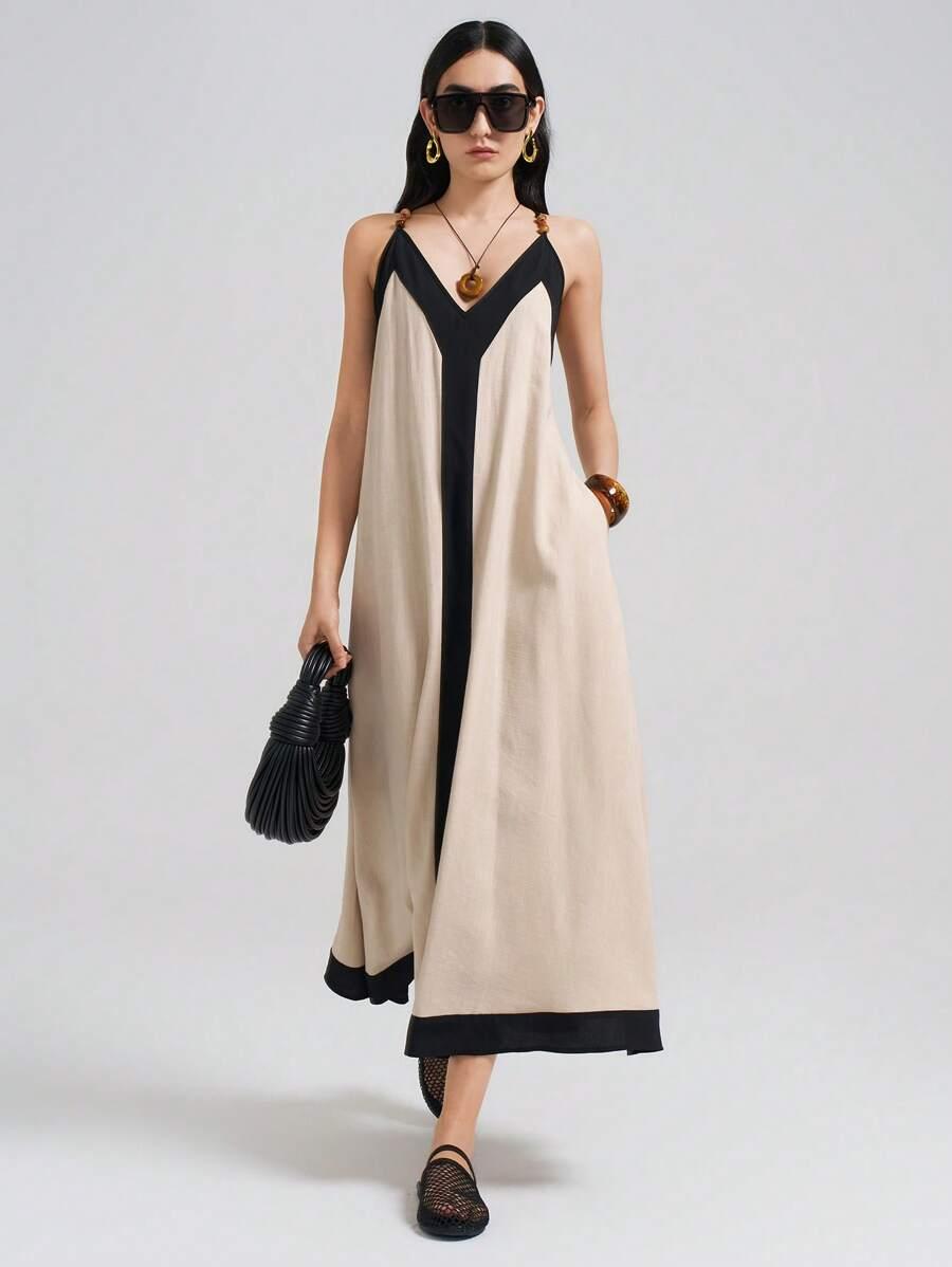 SHEIN MAXI SUKIENKA NA RAMIĄCZKACH S06__M