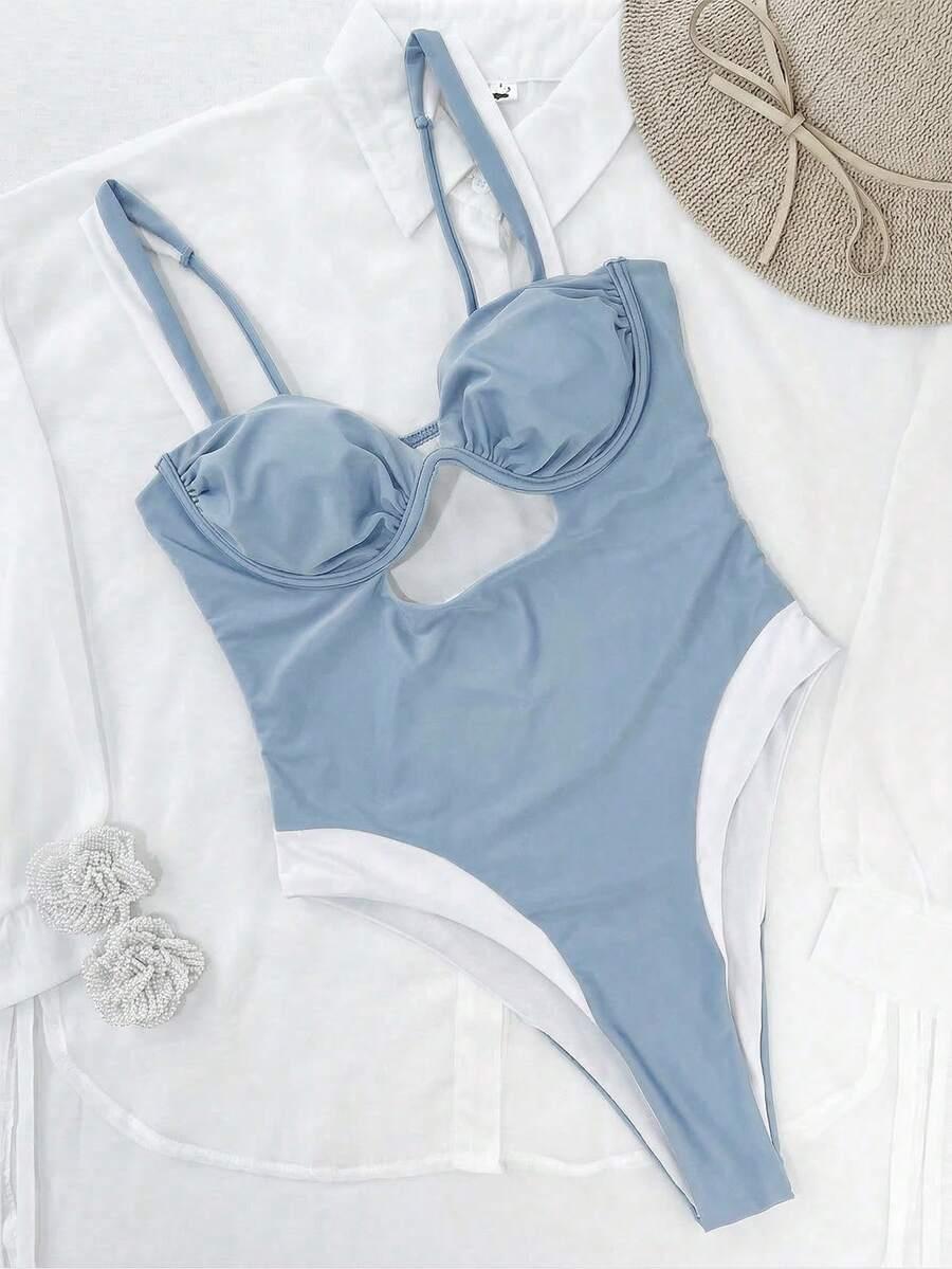 SHEIN NIEBIESKI JEDNOCZĘŚCIOWY STRÓJ KĄPIELOWY S09__L