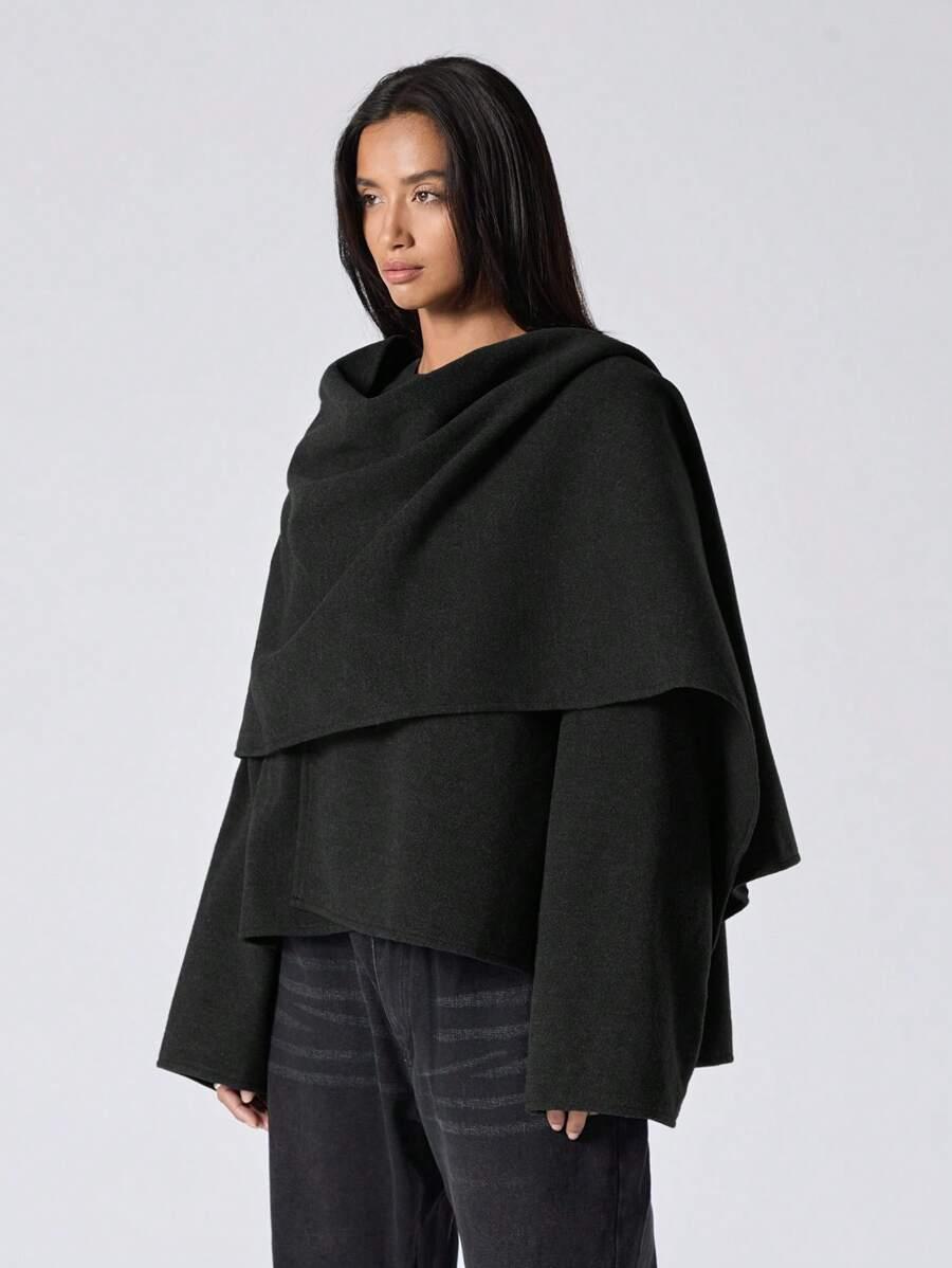 SHEIN CZARNE PONCZO ASYMETRIA S06__XS
