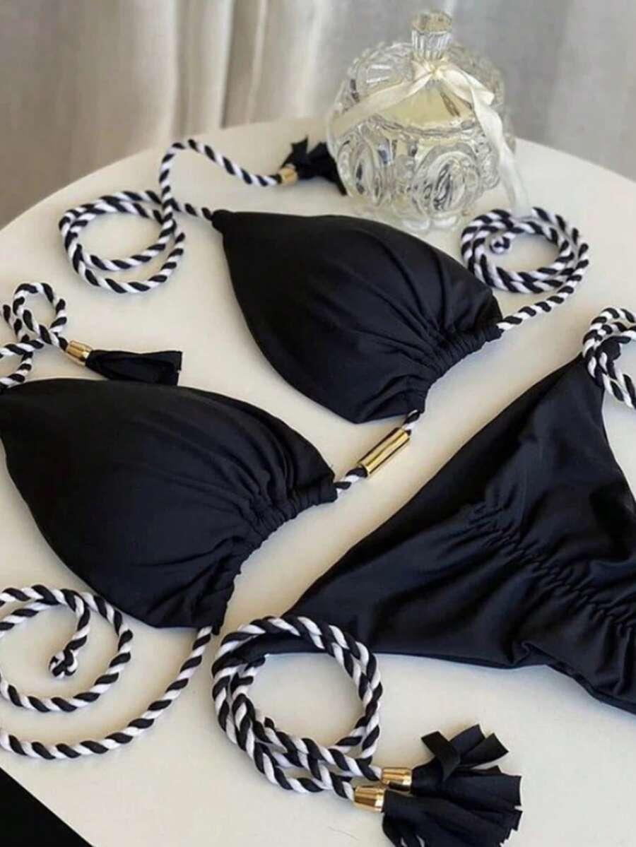 SHEIN CZARNY DWUCZĘŚCIOWY STRÓJ KĄPIELOWY S09__L
