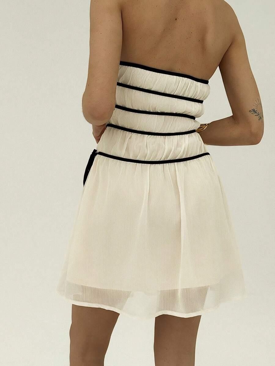 SHEIN BEŻOWA MINI SUKIENKA KONTRAST S09__S