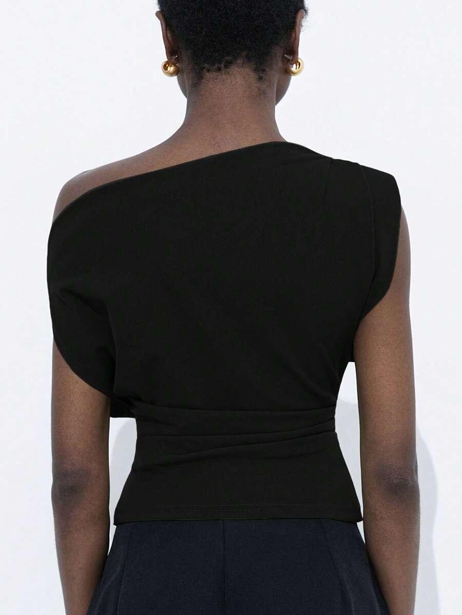 SHEIN CZARNA BLUZKA ASYMETRYCZNY DEKOLT S06__L