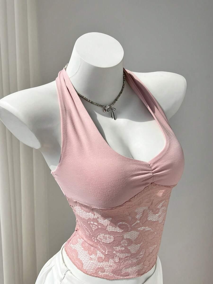 FLIRLA RÓŻOWY TOP KORONKA S06__M