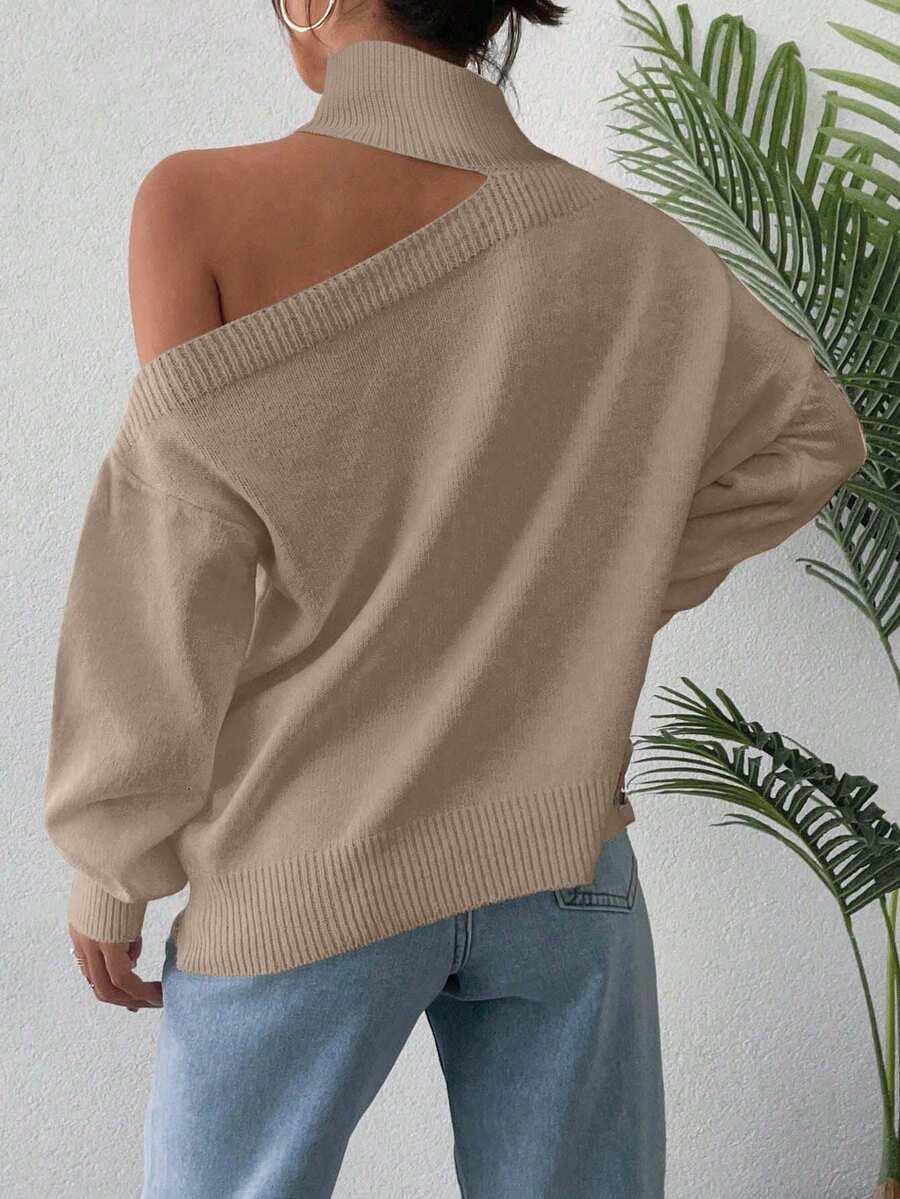 EURMUSE BEŻOWY SWETER ASYMETRIA S06__M