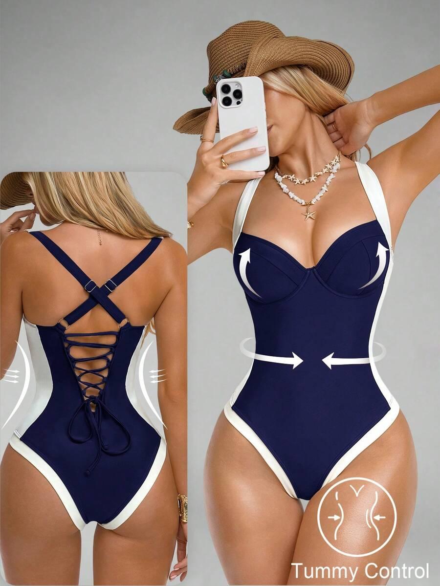 SHEIN JEDNOCZĘŚCIOWY STRÓJ KĄPIELOWY S09__L