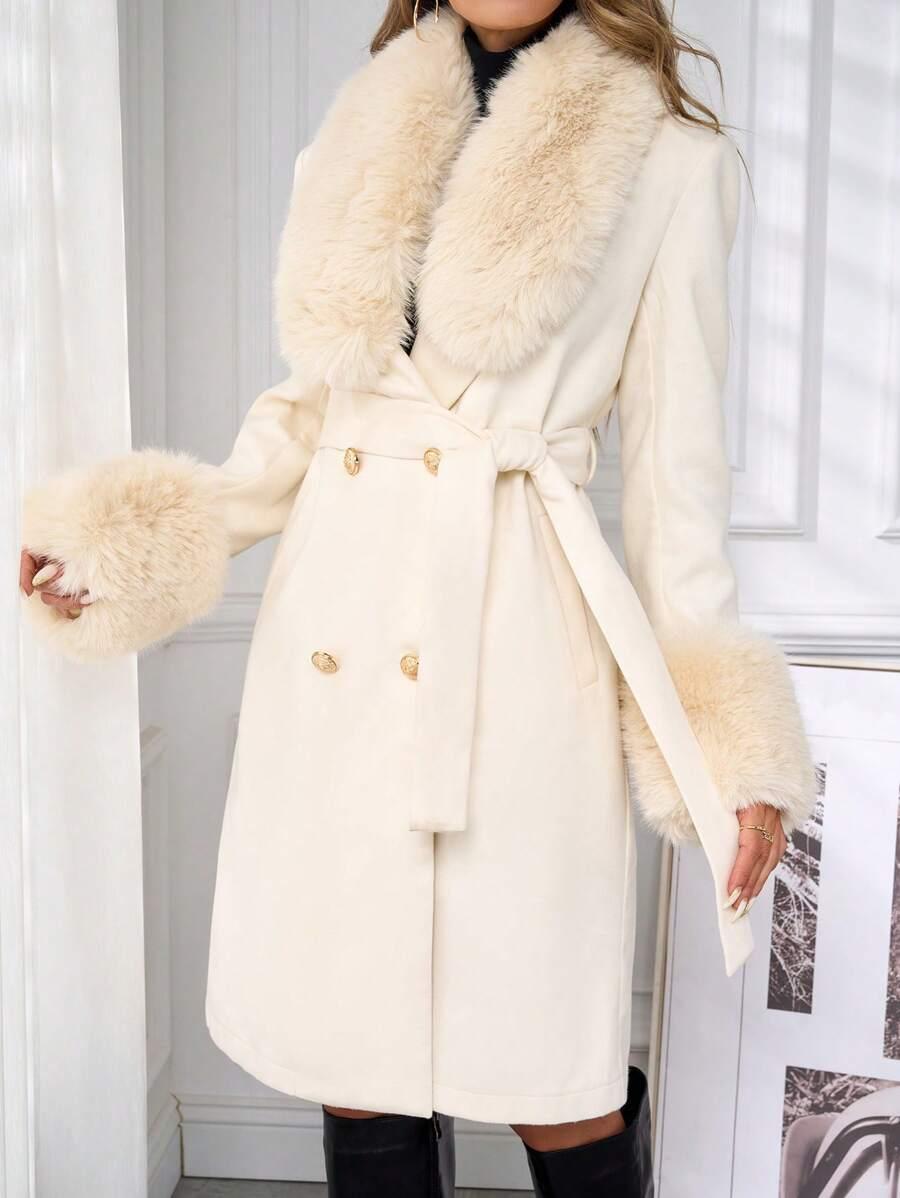 SHEIN KREMOWY DWURZĘDOWY PŁASZCZ W01__XXL
