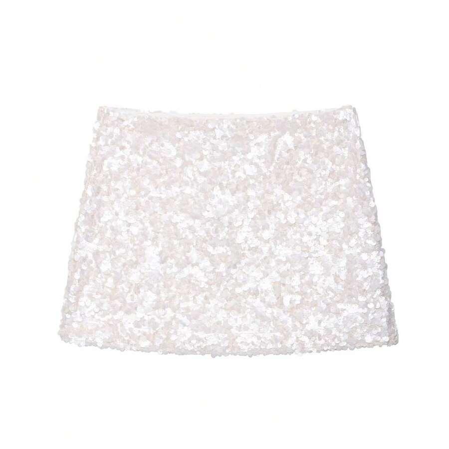 SHEIN KREMOWA MINI SPÓDNICA CEKINY S06__L