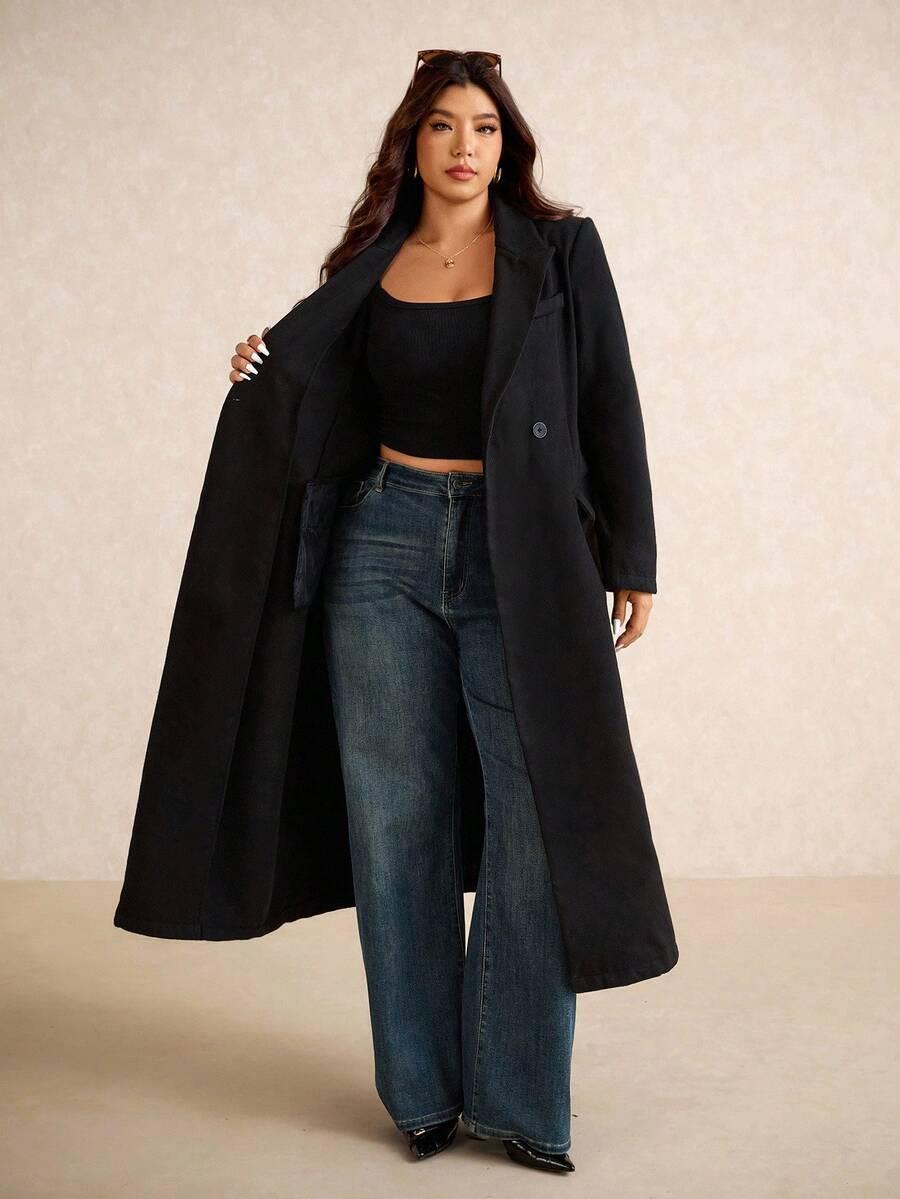 SHEIN CZARNY PŁASZCZ GUZIKI S06__52