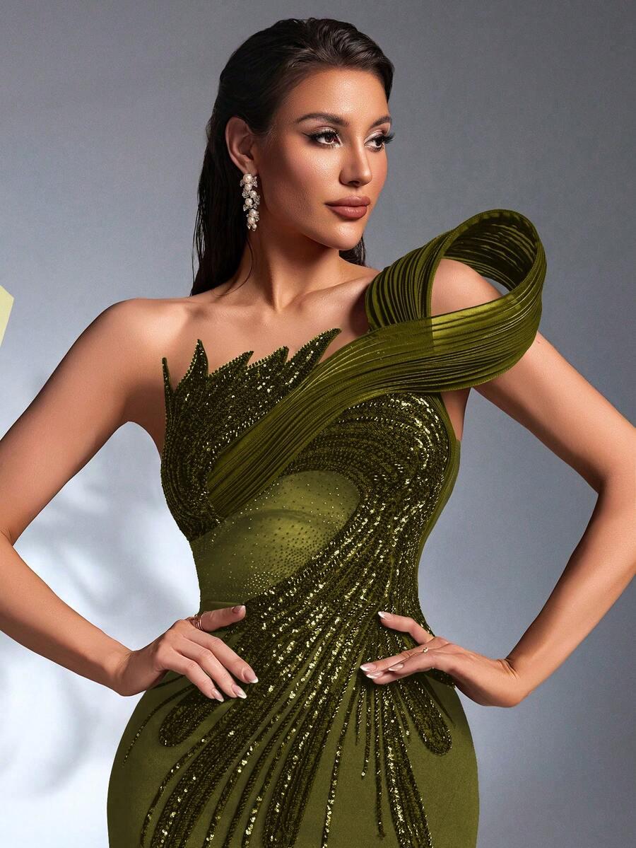 SHEIN ZIELONA MAXI SUKIENKA ZDOBIENIE S06__L