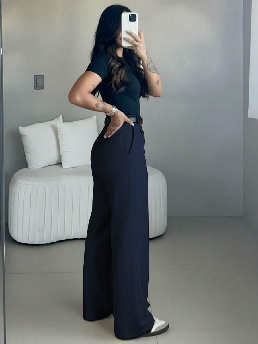 SHEIN GRANATOWE PROSTE SPODNIE S06__S