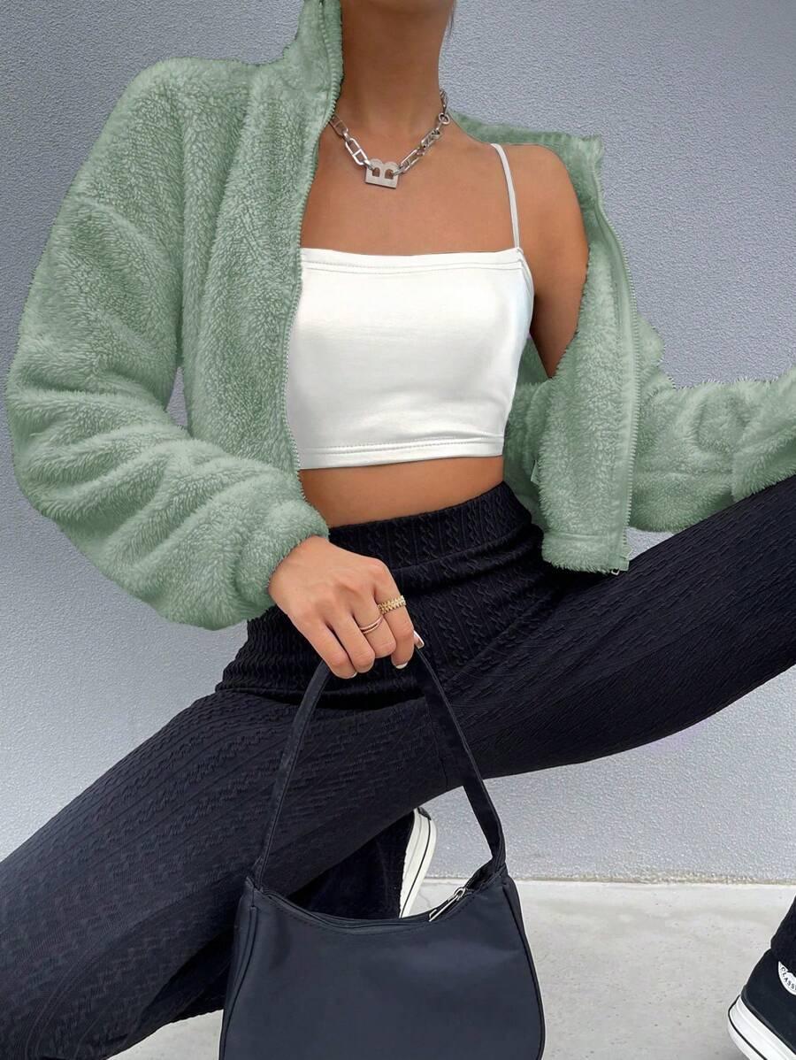 CHIQUEASE ZIELONA BLUZA MIŚ ZIP S06__M