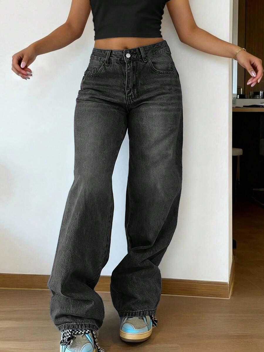 SHEIN SPODNIE JEANS WIDE LEG S06__S