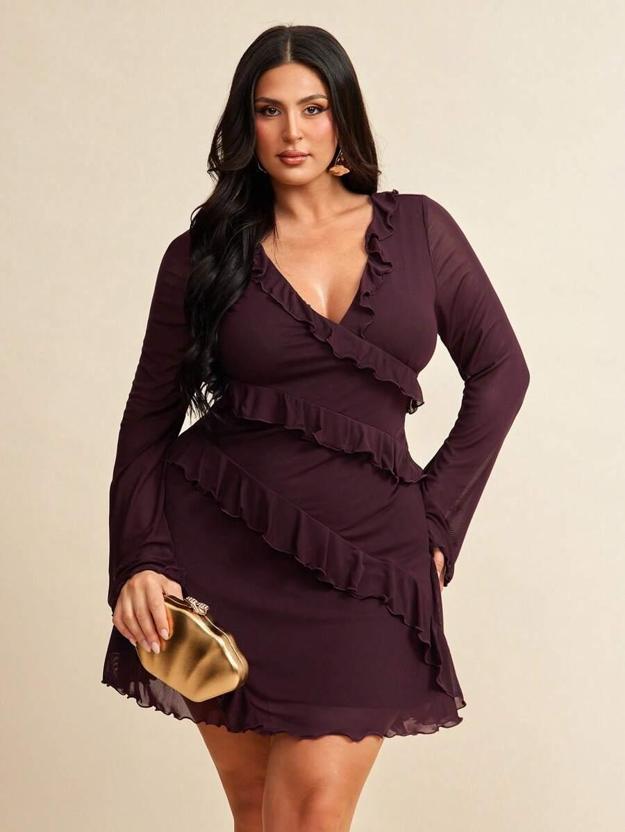 SHEIN FIOLETOWA MINI SUKIENKA DŁUGI RĘKAW S06__46