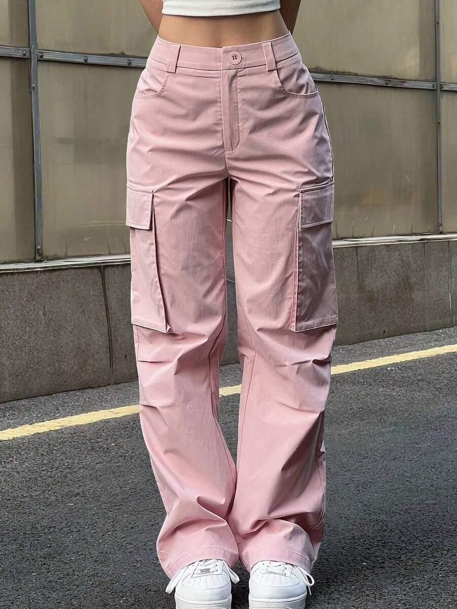 SHEIN RÓŻOWE SPODNIE CASUAL KIESZENIE PK01__XS