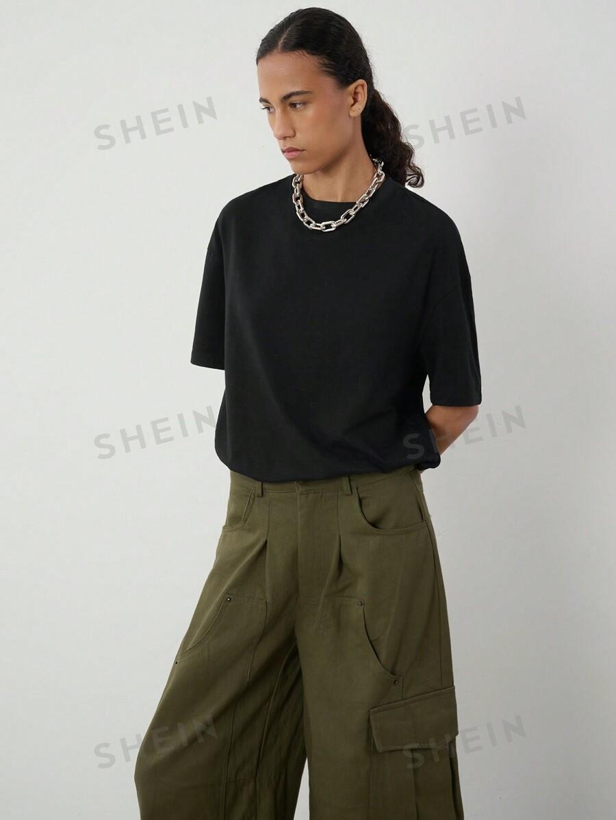 SHEIN CZARNY T-SHIRT BASIC S06__XS