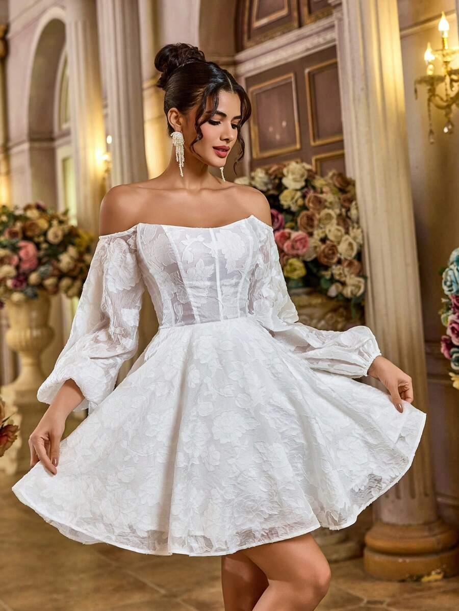 SHEIN GORSETOWA ROZKLOSZOWANA BIAŁA SUKIENKA ZDOBIENIE WIĄZANIE S06__S