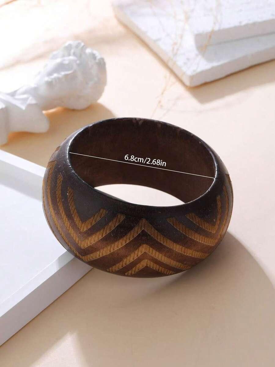SHEIN BRĄZOWA DREWNIANA BRANSOLETKA S07__