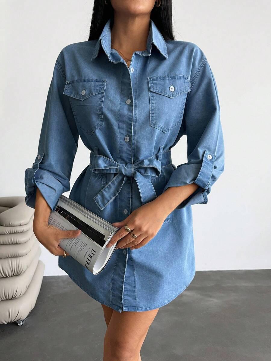 SHEIN NIEBIESKA KOSZULOWA SUKIENKA S06__S