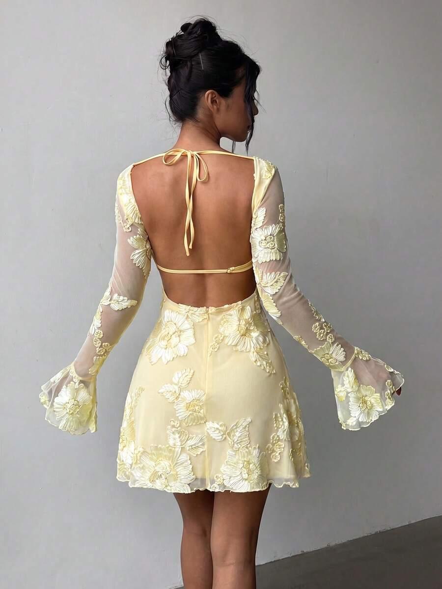 SHEIN ŻÓŁTA MINI SUKIENKA ODKRYTE PLECY S06__L