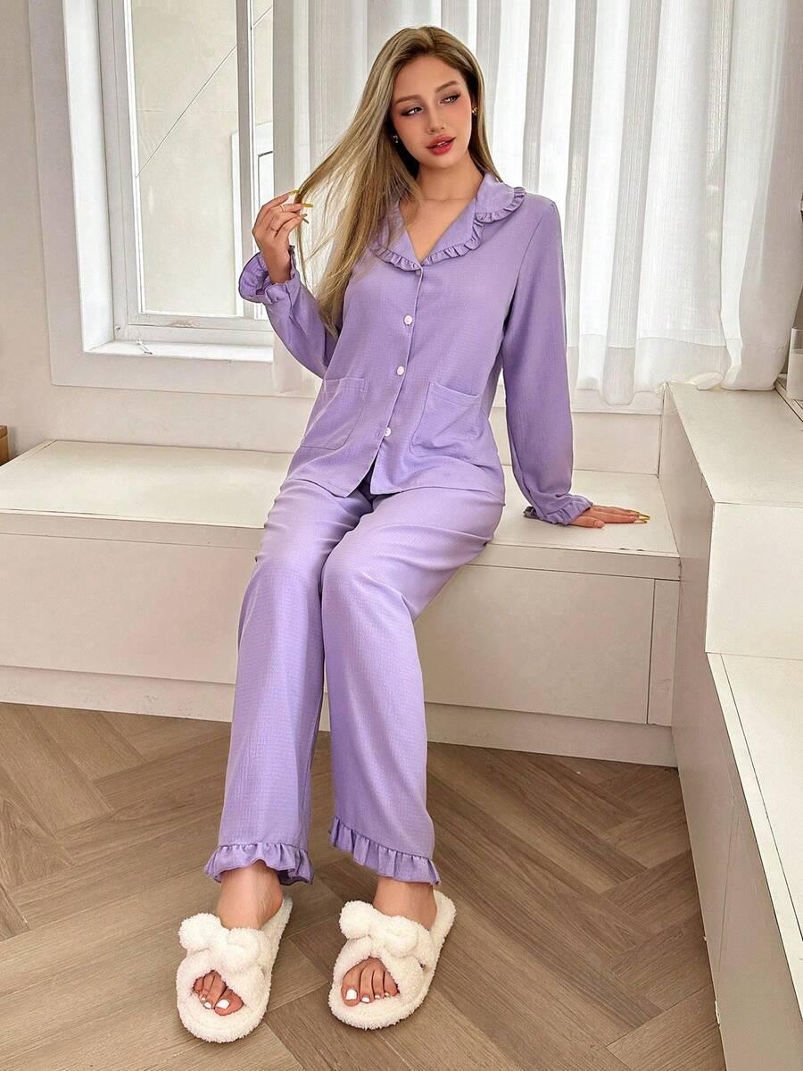 SHEIN PIŻAMA KOMPLET KOSZULA SPODNIE FALBANY PK01__M