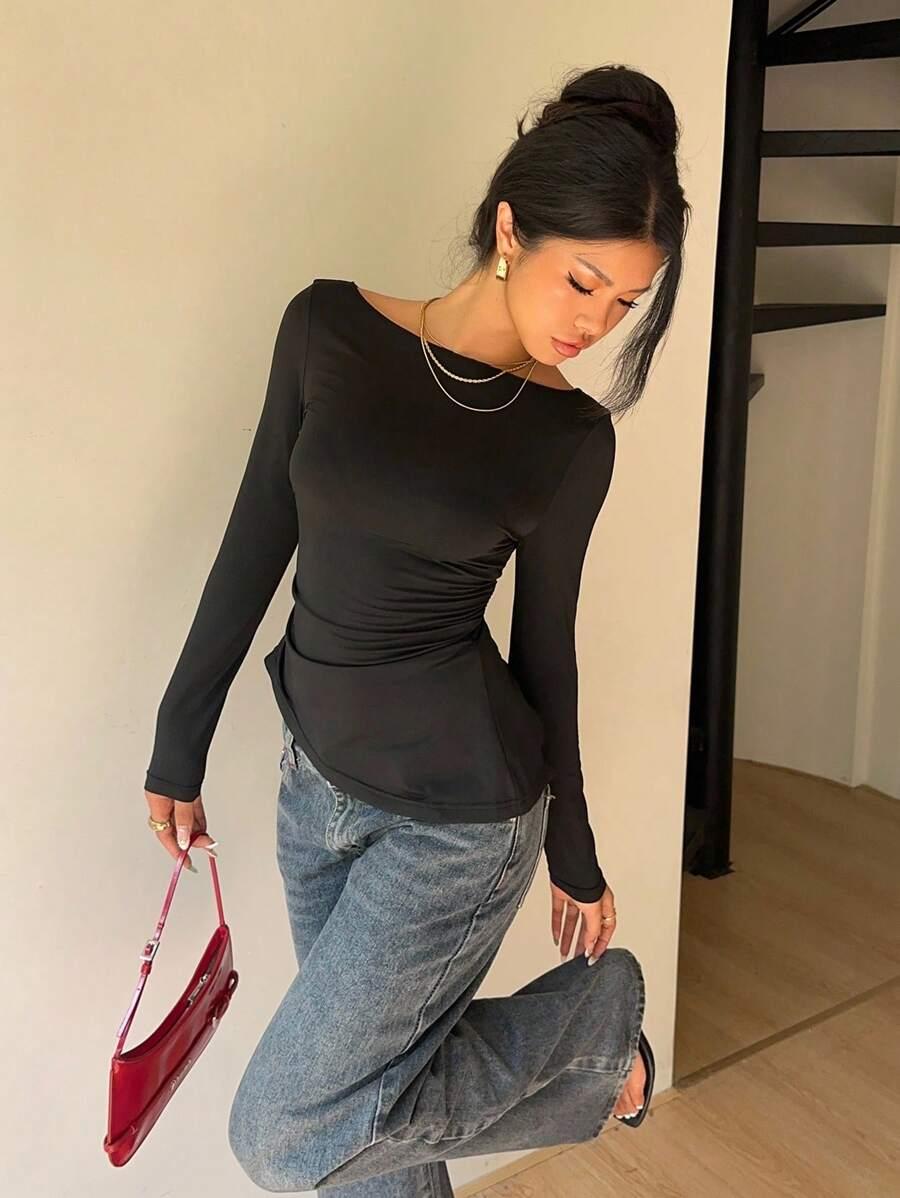 SHEIN CZARNA BLUZKA KORONKA S06__S