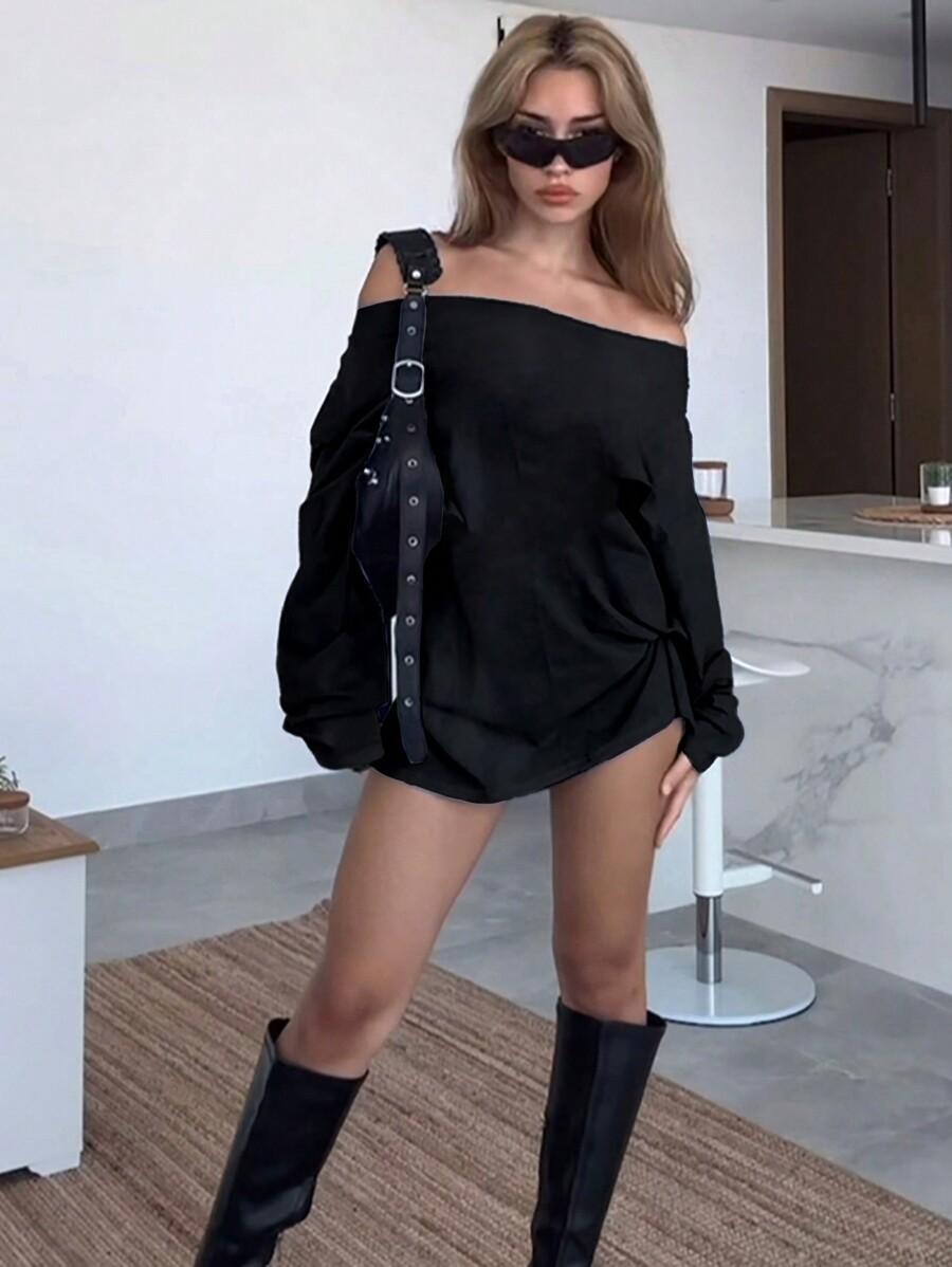 SHEIN CZARNA LUŹNA BLUZKA S06__M