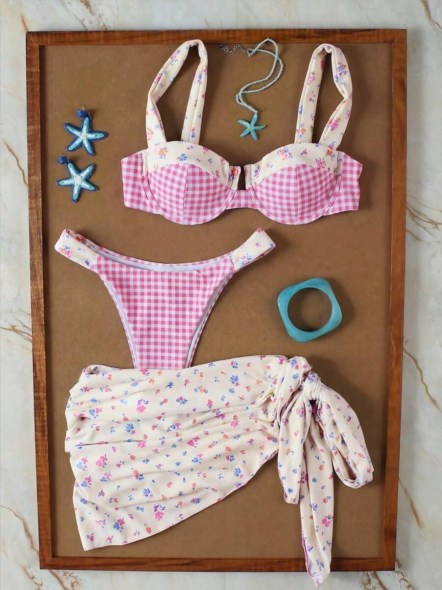 SHEIN STRÓJ KĄPIELOWY SARONG KOMPLET WZÓR S09__L