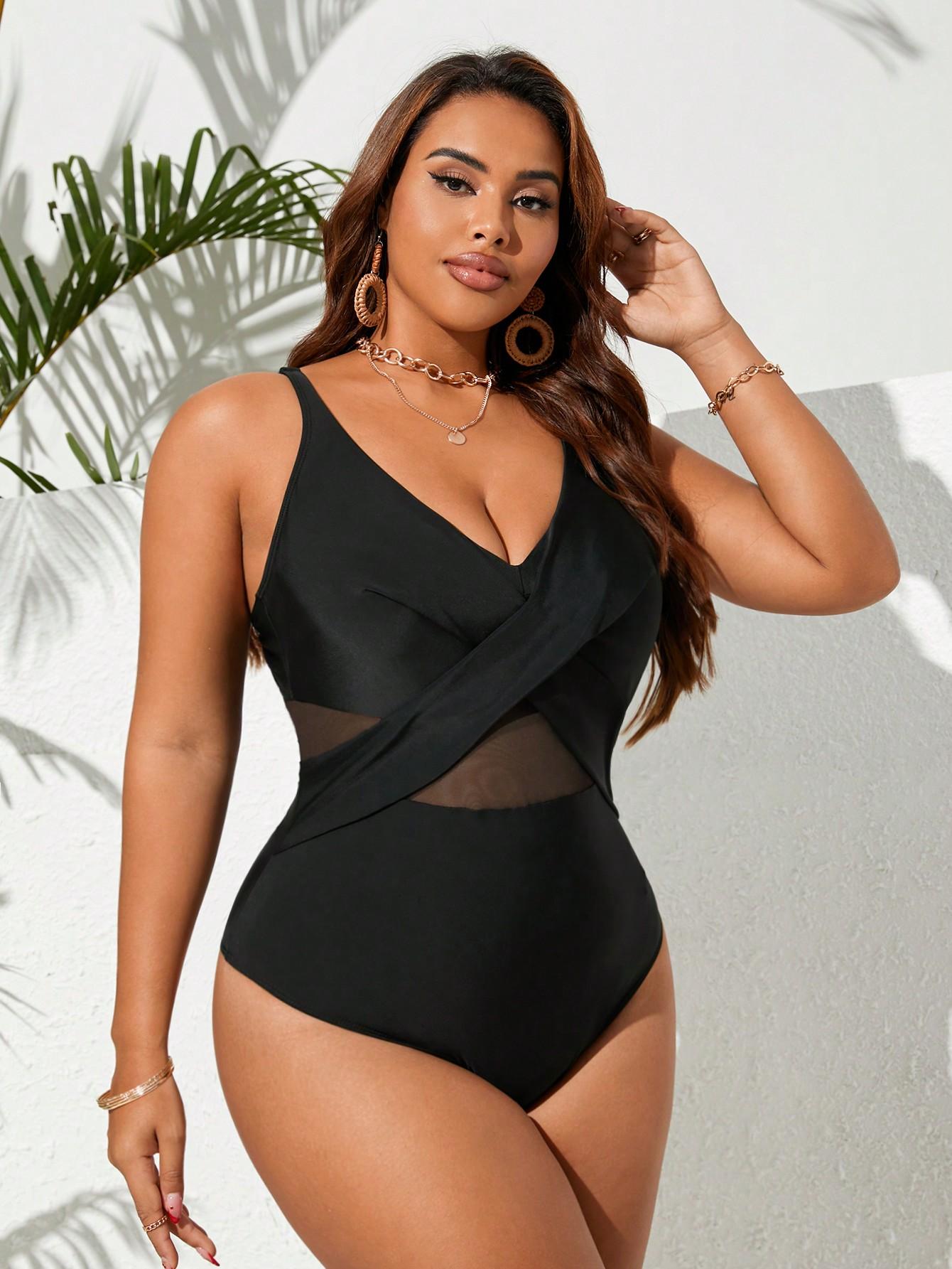 SHEIN CZARNY KOSTIUM KĄPIELOWY STRÓJ BIKINI SIATECZKA S09__50