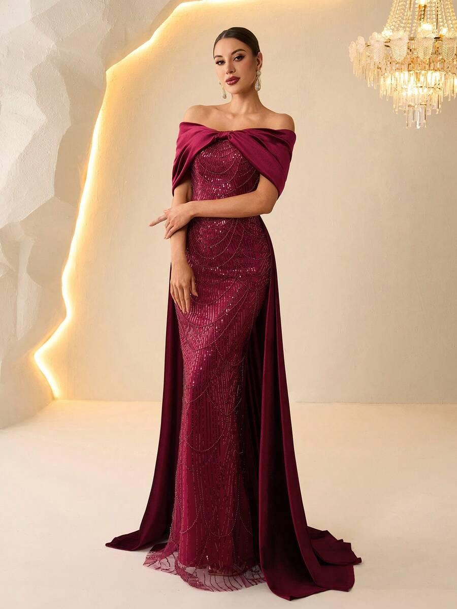 SHEIN BORDOWA MAXI SUKIENKA ZDOBIENIA S06__XL