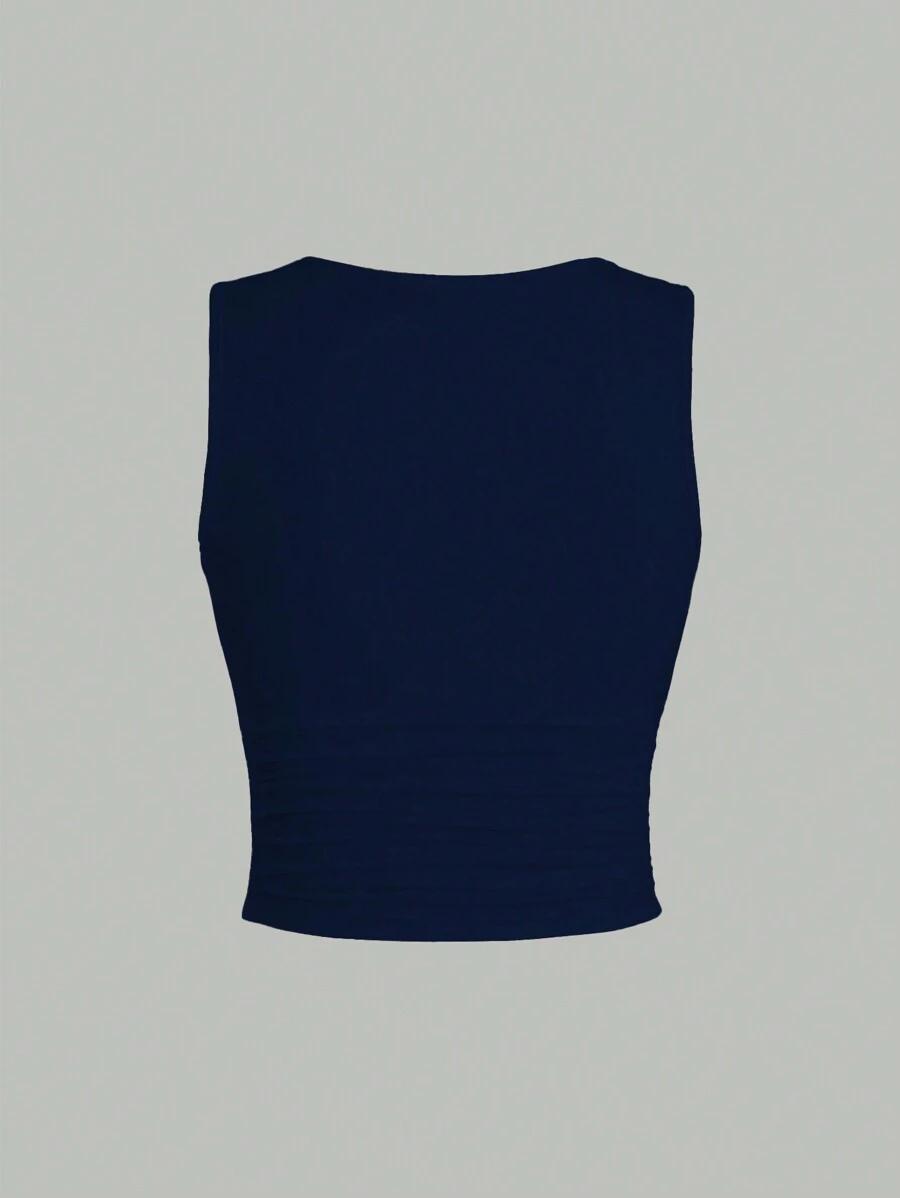 SHEIN GRANATOWY TOP MARSZCZENIA S06__L