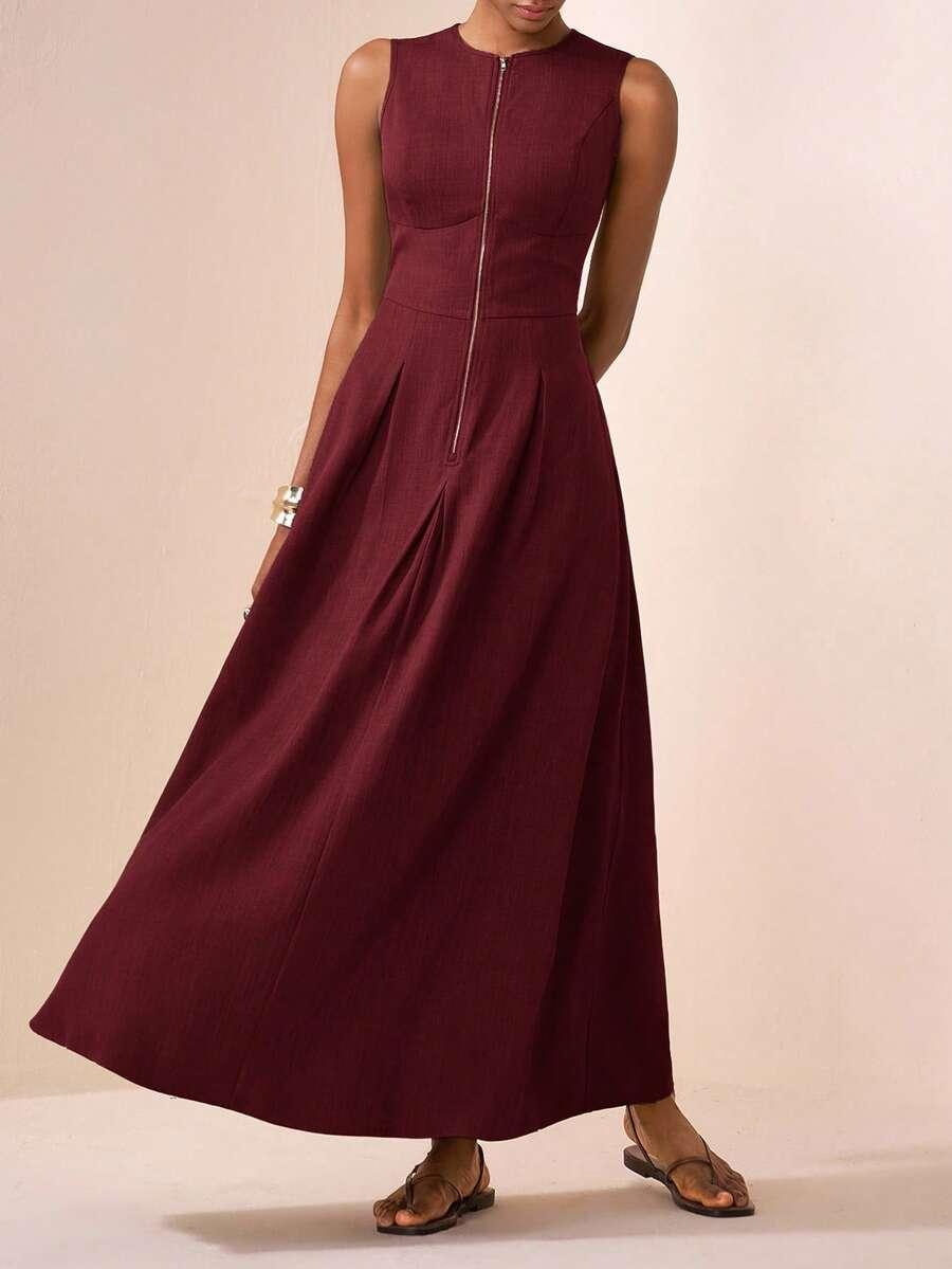 SHEIN CZERWONA MAXI SUKIENKA ZAMEK S06__L
