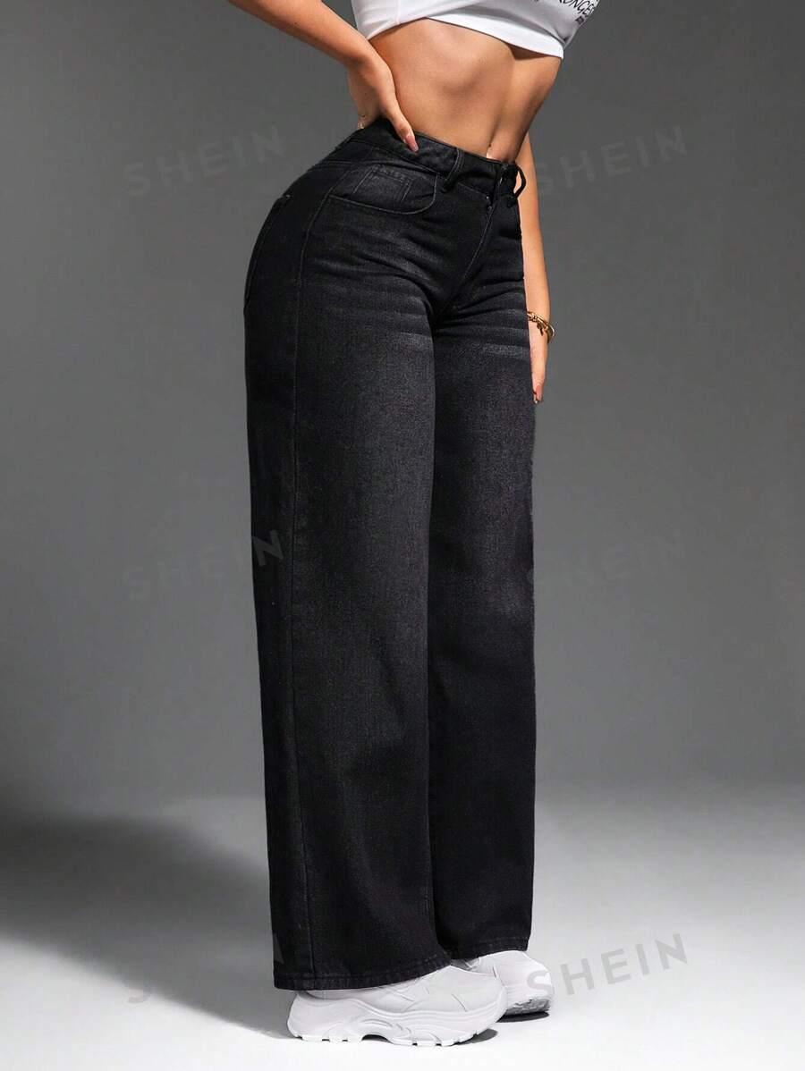 SHEIN CZARNE SPODNIE JEANS SZEROKIE NOGAWKI S09__W32/XL