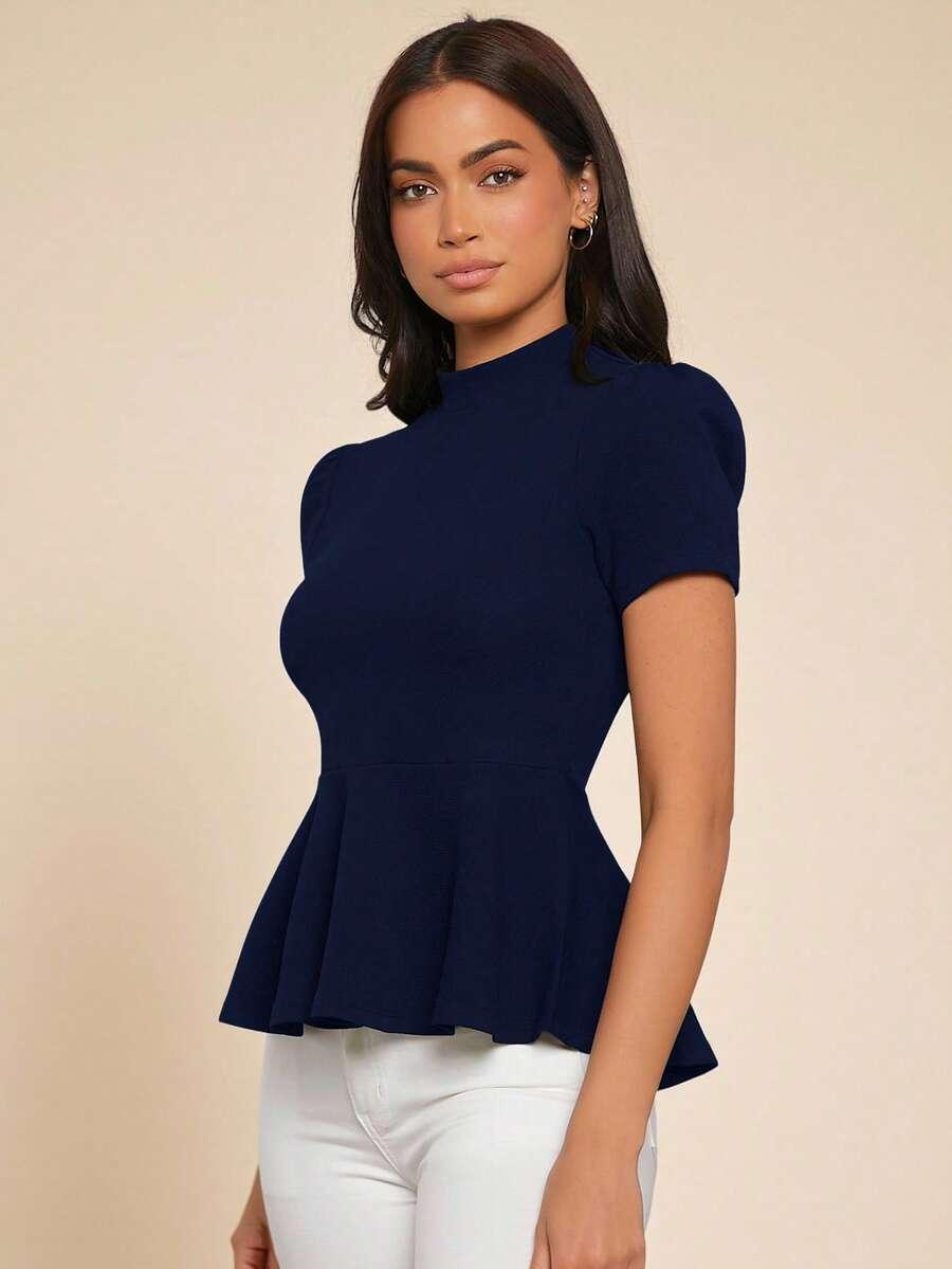 SHEIN GRANATOWA BLUZKA Z KRÓTKIM RĘKAWEM S06__M