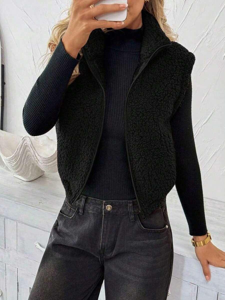 SHEIN CZARNA KAMIZELKA ZAMEK S06__M