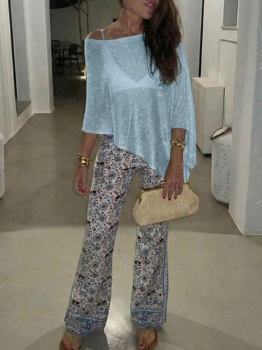 SHEIN NIEBIESKA BLUZKA POŁYSK S09__M
