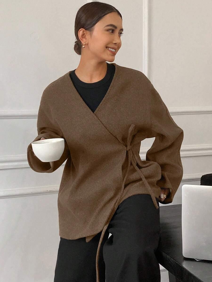 SHEIN BRĄZOWA KURTKA WIĄZANIE S06__XL