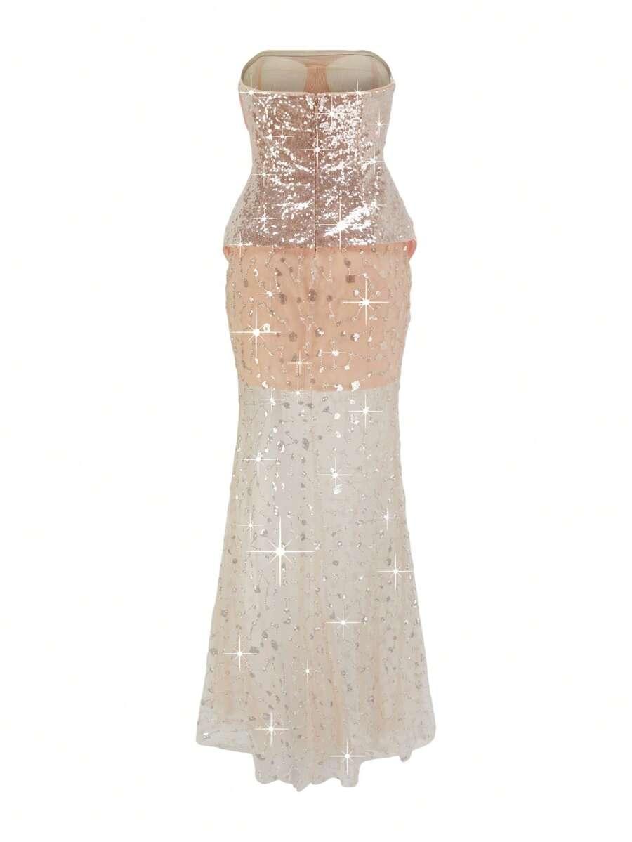 SHEIN RÓŻOWA MAXI SUKIENKA ZDOBIENIE S09__M