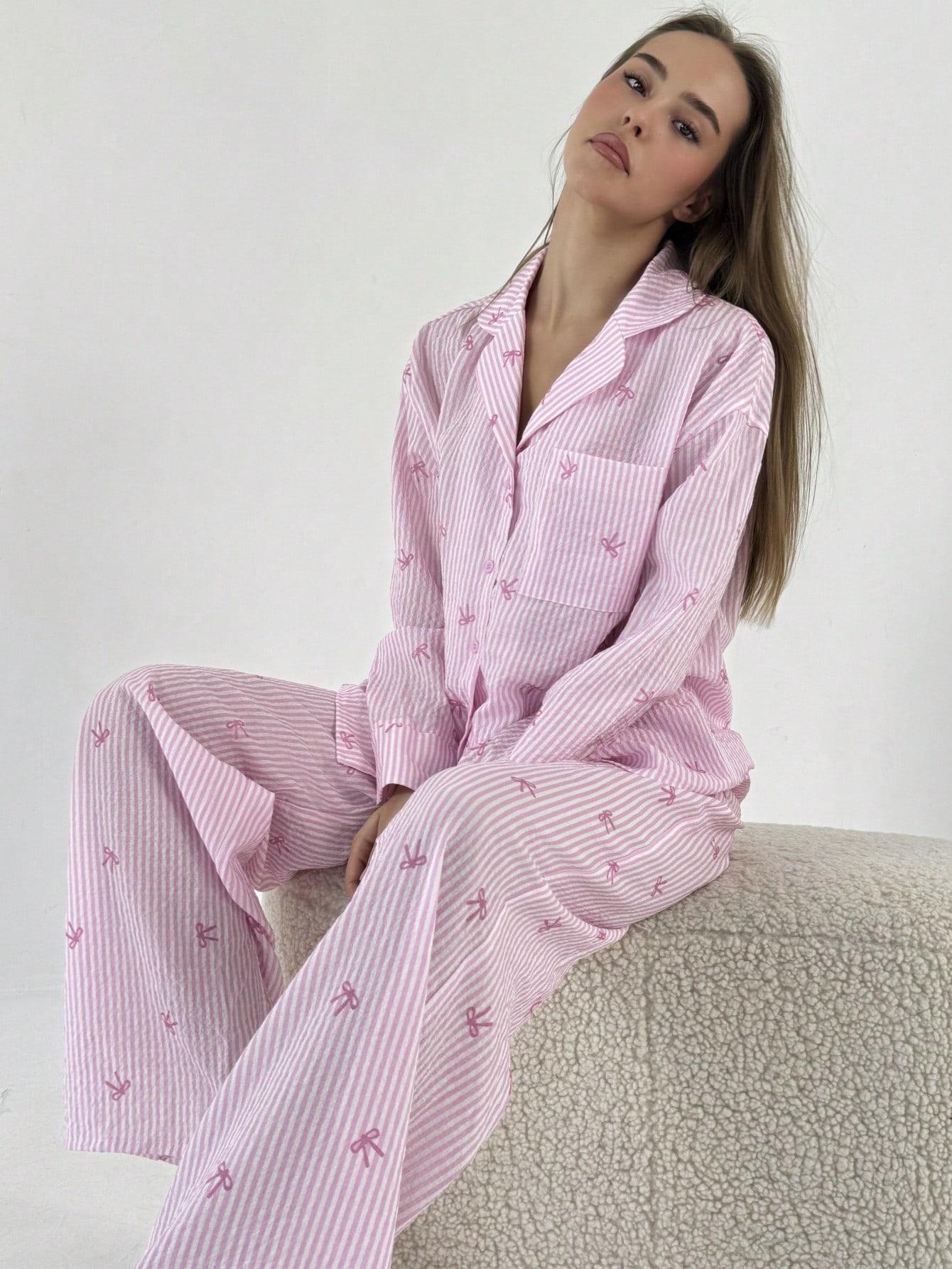 SHEIN RÓŻOWA PIŻAMA KOSZULA SPODNIE S06__XS