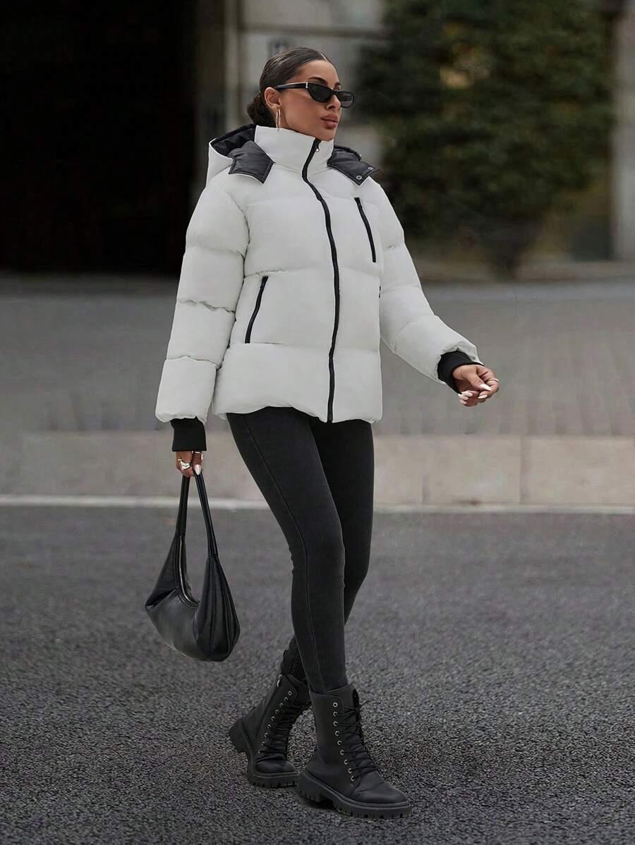 SHEIN BIAŁA PIKOWANA KURTKA KAPTUR W01__S