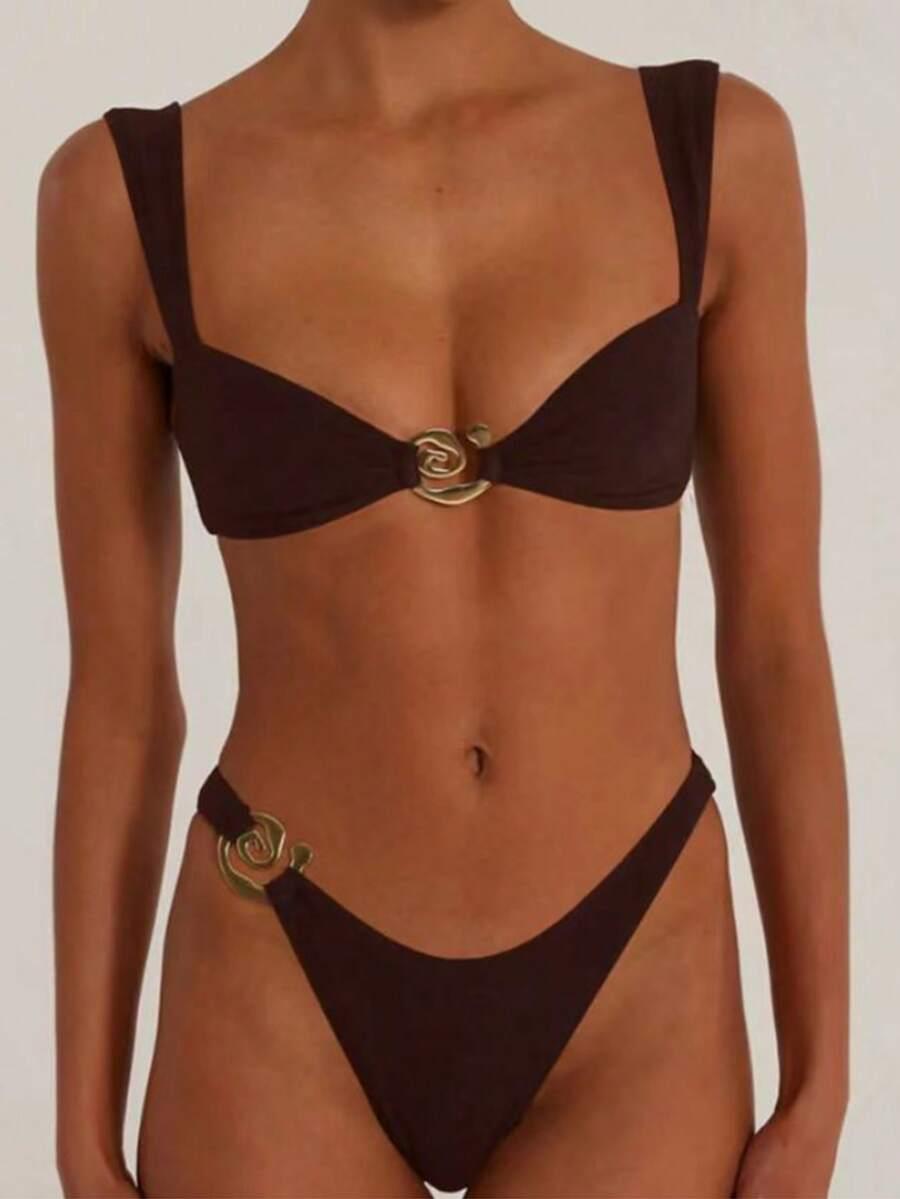 SHEIN BRĄZOWA GÓRA OD STROJU KĄPIELOWEGO S09__L