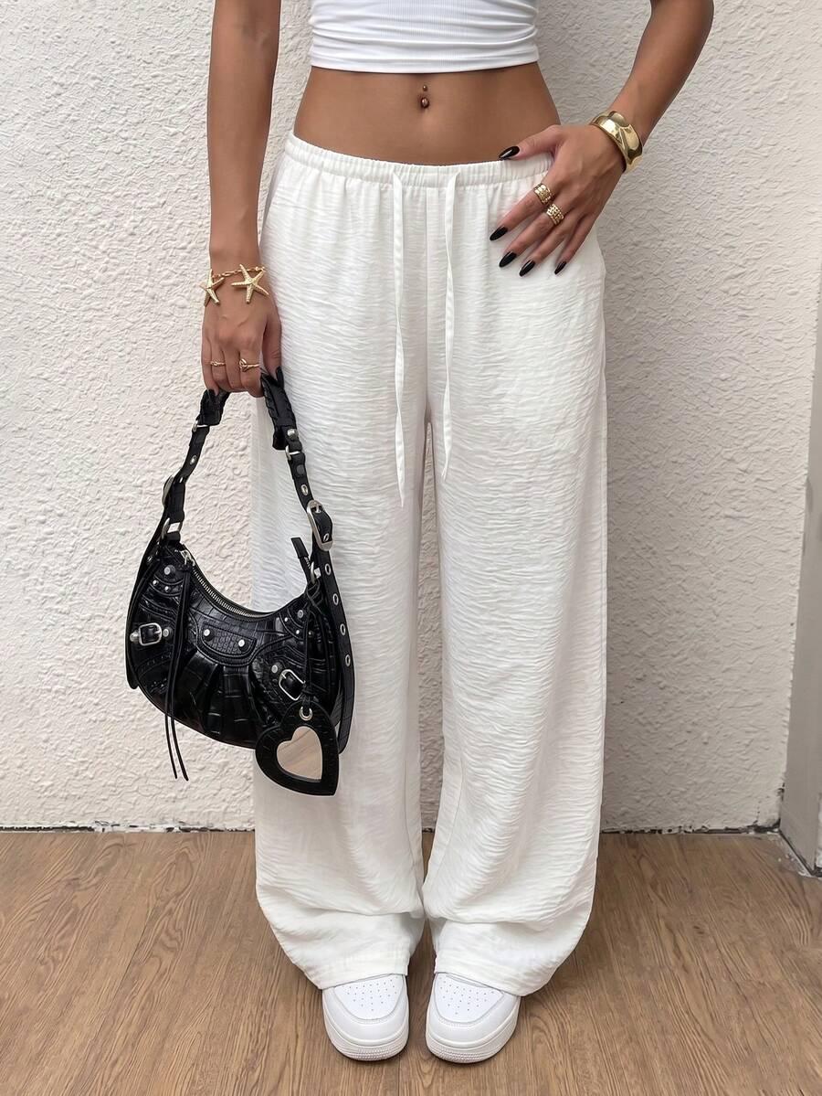 SHEIN KREMOWE SPODNIE CASUAL KIESZENIE PK01__S