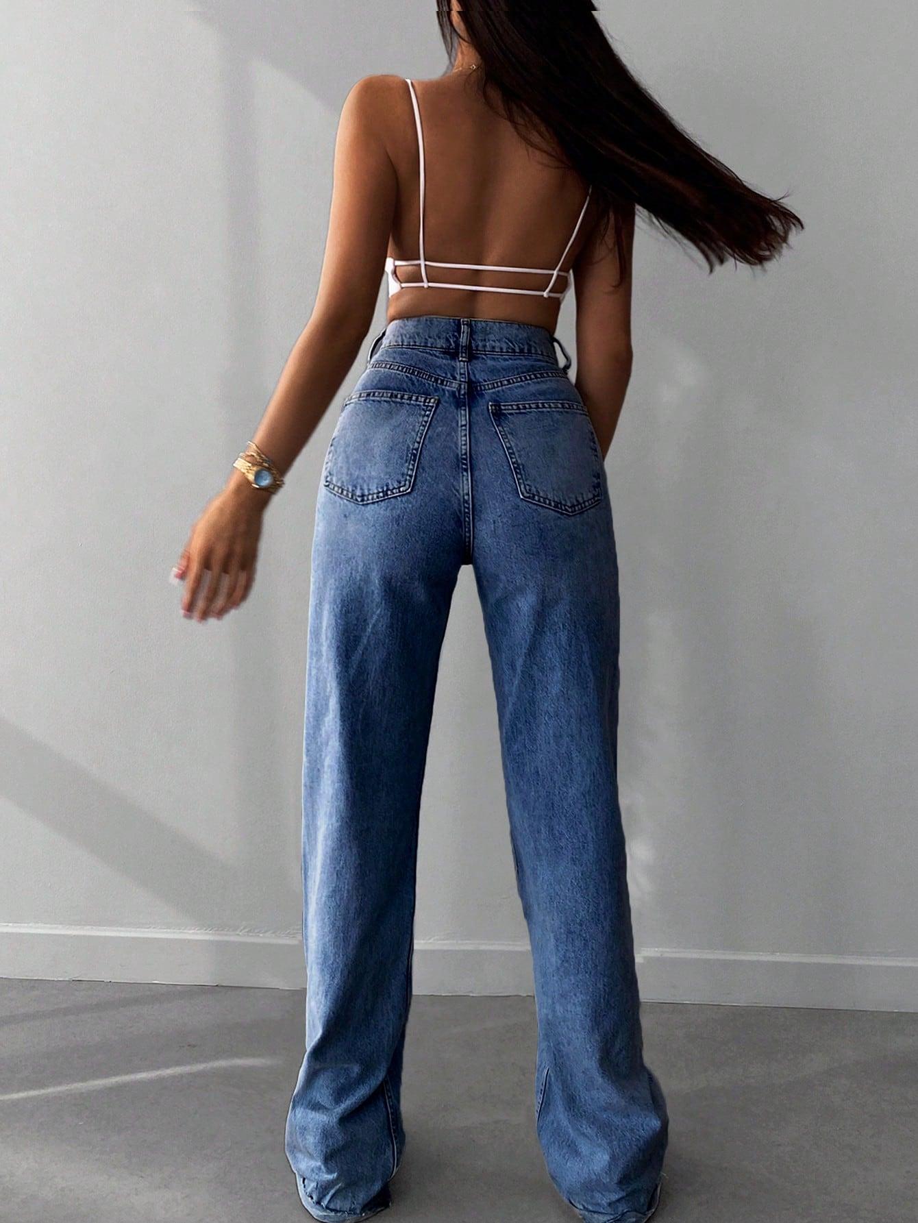 SHEIN NIEBIESKIE SPODNIE JEANSOWE PROSTA NOGAWKA S06__L