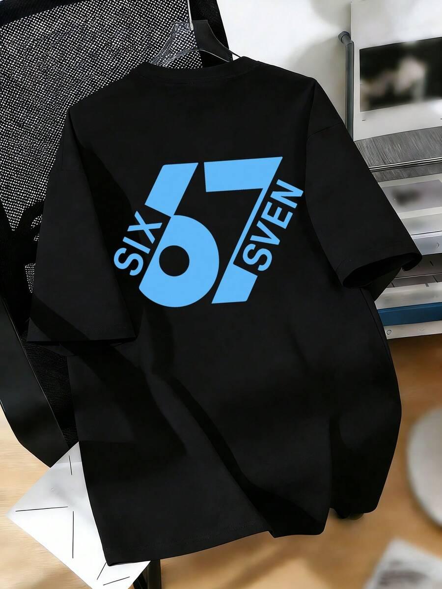 SHEIN CZARNY T-SHIRT PRINT OKRĄGŁY DEKOLT S06__158/164